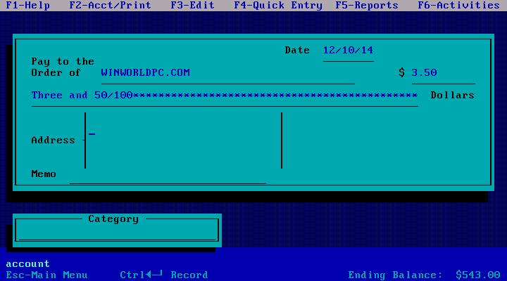 Quicken 4 for DOS - Checks